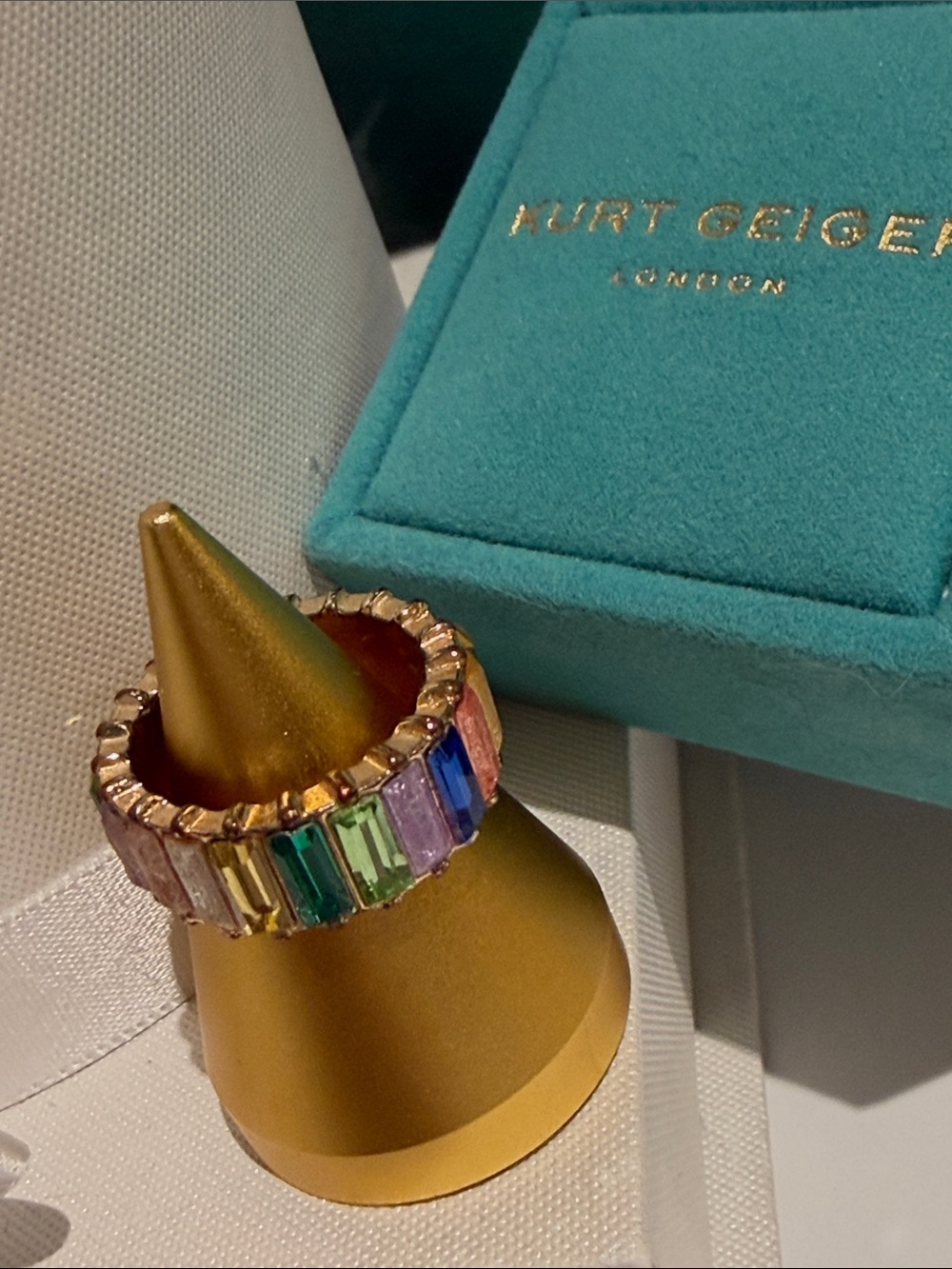Kurt Geiger Multicolor Crystal Baguette Eternity Ring - Gold